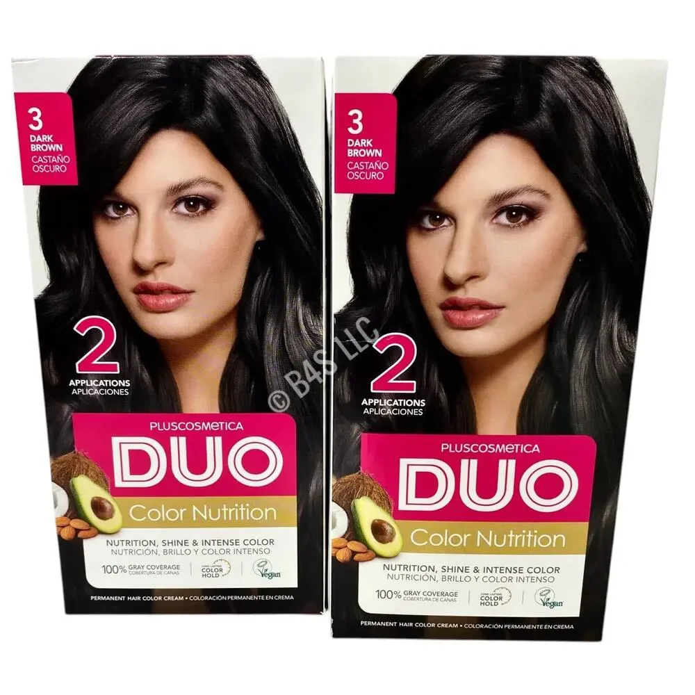 PlusCosmetica DUO Hair Dye 3 Dark Brown Permanent Color , 2 Pack, Exp 08/27